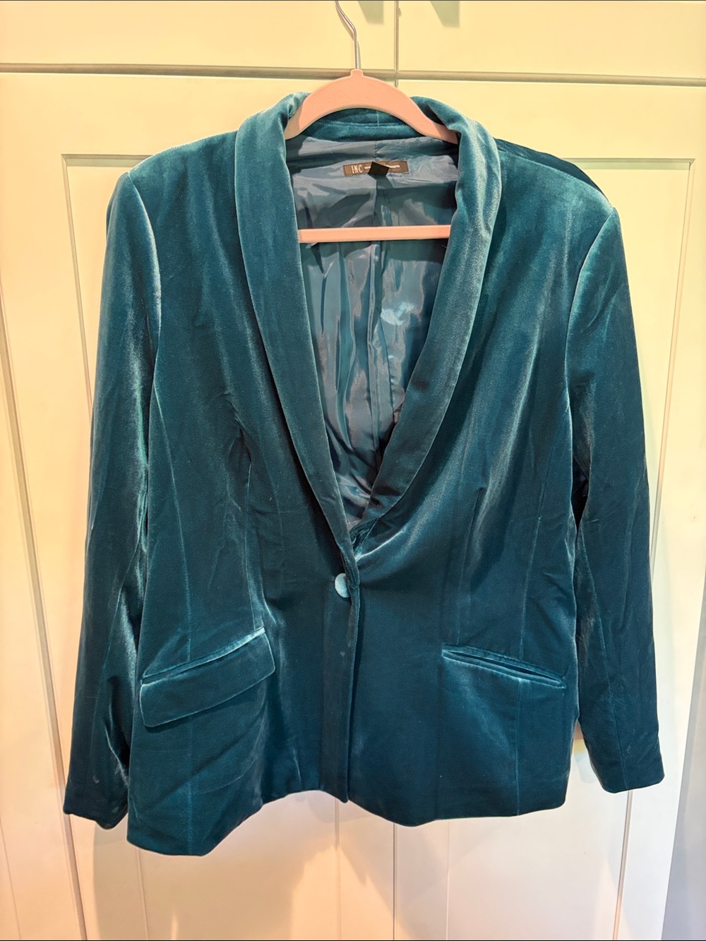 INC International Concepts Teal Velvet Shawl Collar Blazer